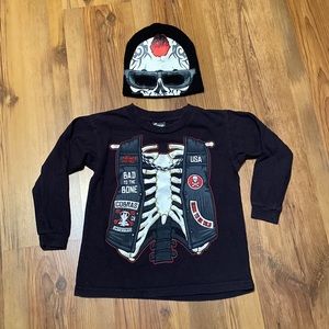 Motorcycle Long Sleeve Tee and Beanie: Boys Size (6/7)